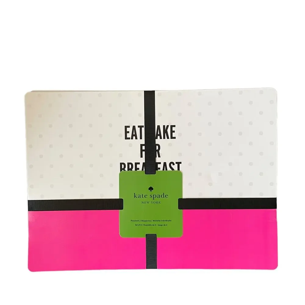 KATE SPADE Food for Thought Placemats Eat Cake for Breakfast Set of 4 Pink NEW